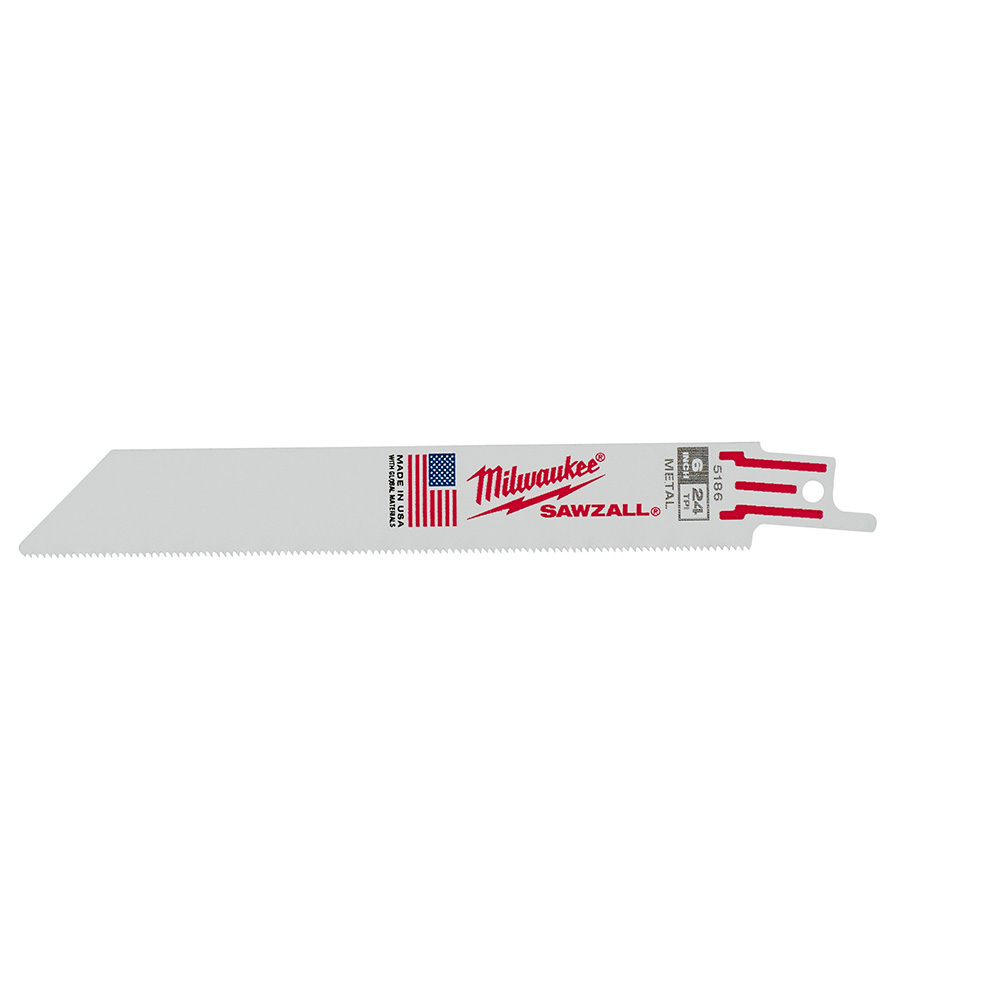 48-00-5186 Sawzall Double Duty Straight Back Thin Kerf Reciprocating Saw Blade, 6 in L x 3/4 in W, 24 TPI, Bi-Metal Body, Universal/Toothed Edge Tang