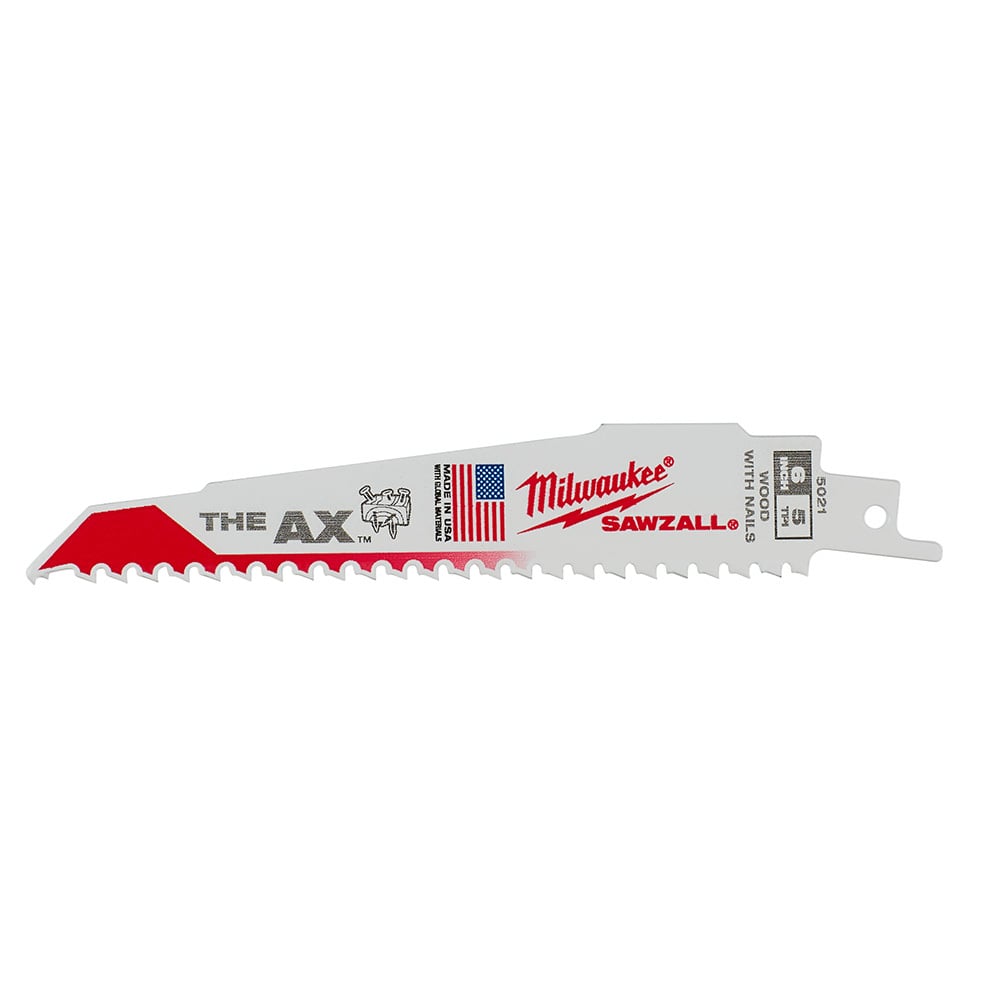 48-00-8021 Sawzall AX Demolition Tapered Back Reciprocating Saw Blade, 6 in L x 1 in W, 5 TPI, Bi-Metal Body, Universal/Toothed Edge Tang