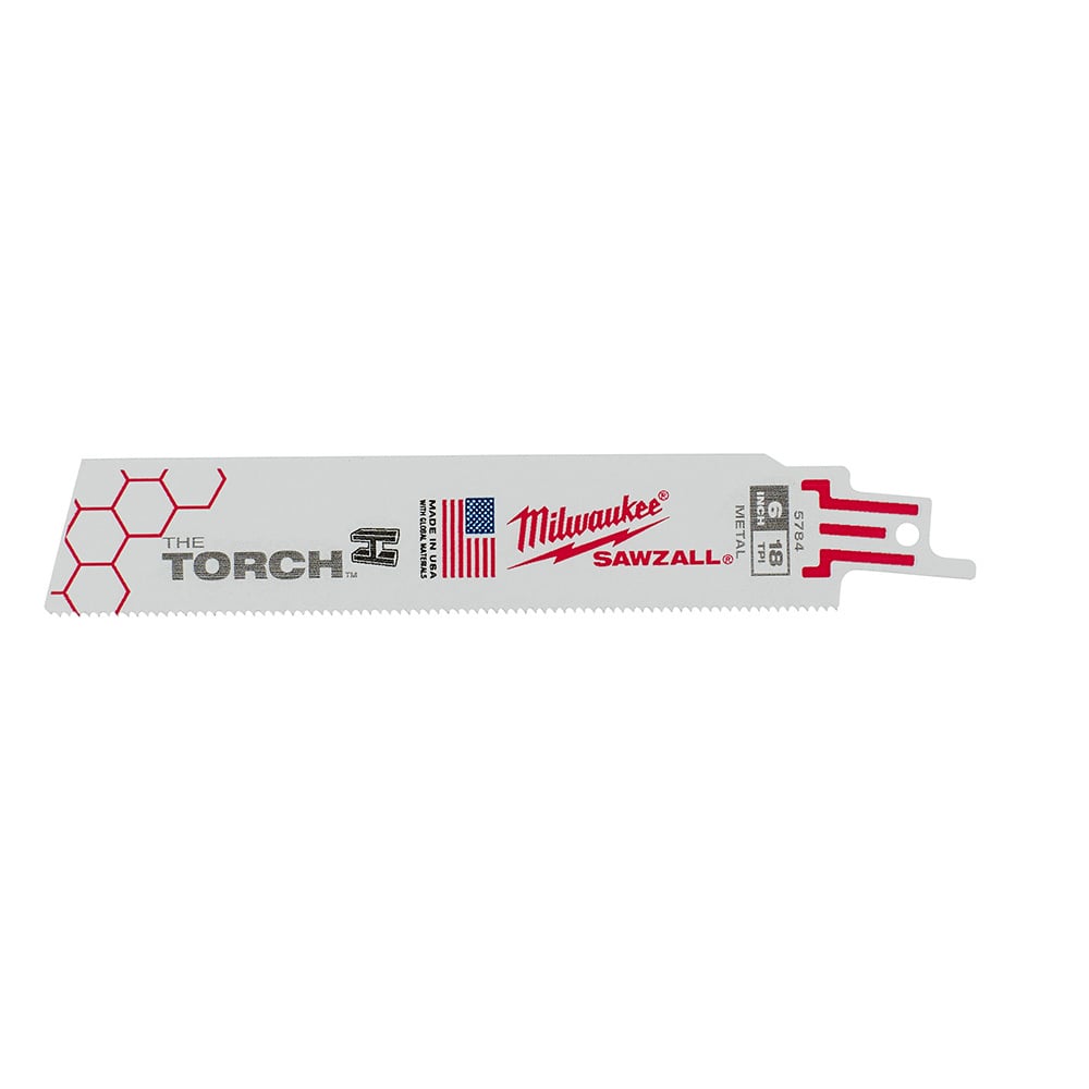48-00-8784 Sawzall The Torch Demolition Straight Back Reciprocating Saw Blade, 6 in L x 1 in W, 18 TPI, Bi-Metal Body, Universal/Toothed Edge Tang