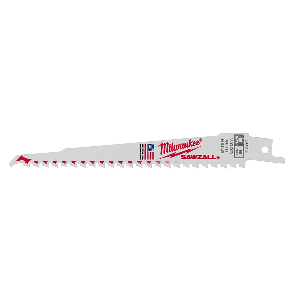 48-01-6035 Sawzall Heavy Duty High Performance Tapered Back Reciprocating Saw Blade, 6 in L x 3/4 in W, 5 TPI, Bi-Metal Body, Universal/Toothed Edge Tang