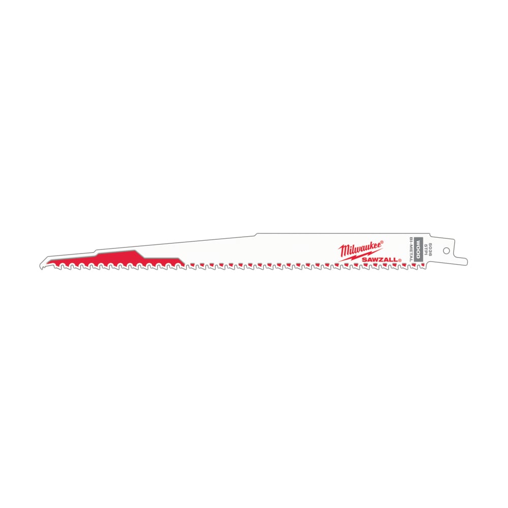 48-01-6036 Sawzall Heavy Duty High Performance Tapered Back Reciprocating Saw Blade, 9 in L x 3/4 in W, 5 TPI, Bi-Metal Body, Universal/Toothed Edge Tang