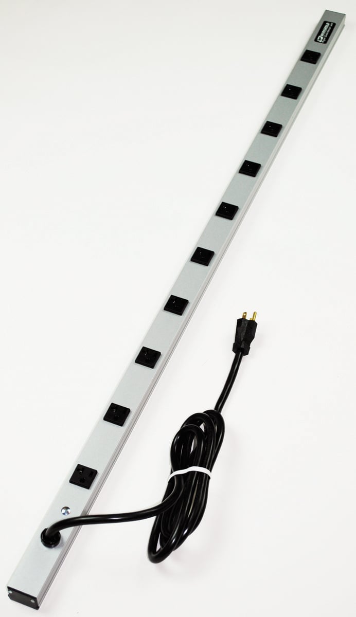 CabinetMATE; Computer Grade Narrow Single Stage Surge Protective Power Strip; 120 Volt, 20 Amp, 10 Outlet, Aluminum, Gray
