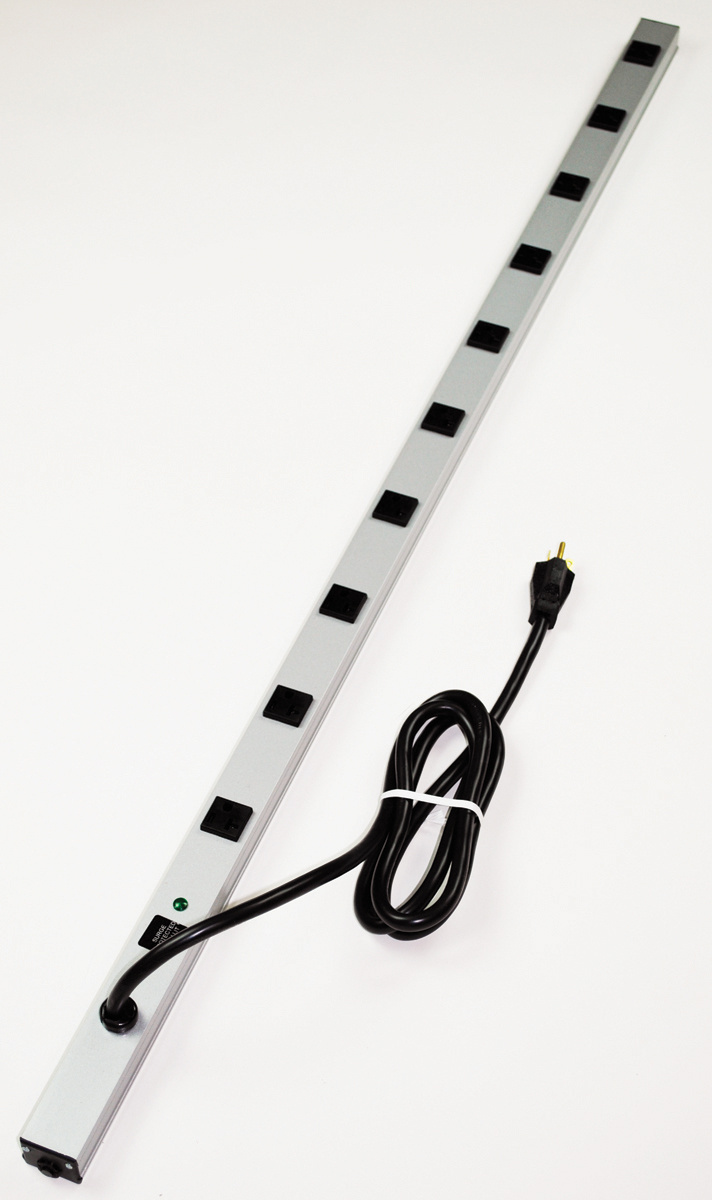 CabinetMATE; Computer Grade Narrow Surge Protector; 120 Volt, 20 Amp, 10 Outlet, Aluminum, Gray