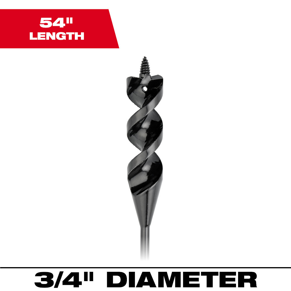 48-13-8275 Heavy Duty Cable Bit, 3/4 in Dia, 54 in OAL, 3/16 in Shank, Screw Point, Bright