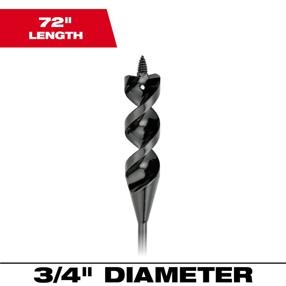 48-13-8375 Heavy Duty Cable Bit, 3/4 in Dia, 72 in OAL, 1/4 in Shank, Screw Point, Bright