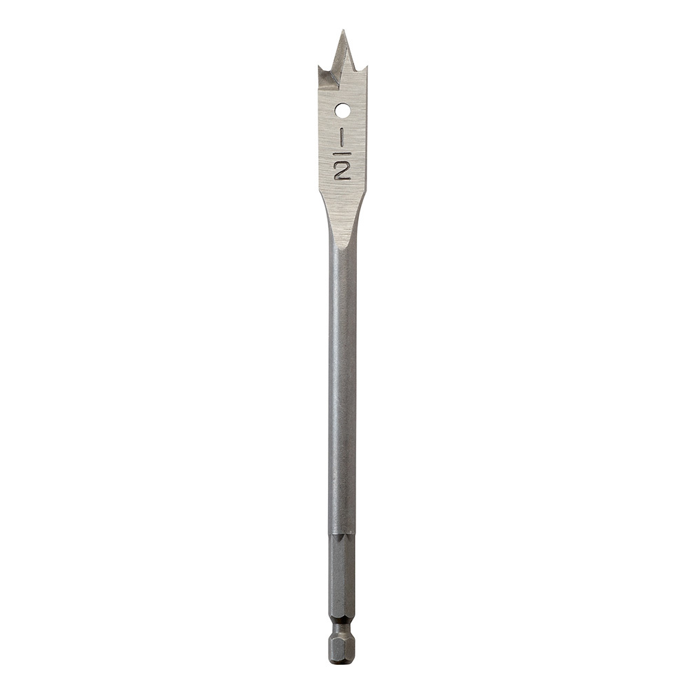 48-27-0501 Heavy Duty Flat Boring Bit, 1/2 in Dia, 6-1/8 in OAL, Flat Flute, 1/4 in Shank