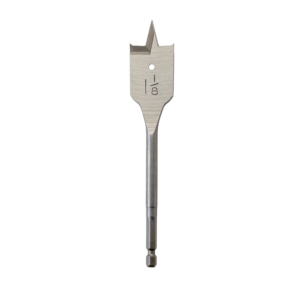 48-27-1121 Flat Boring Bit, 1-1/8 in Dia, 6-3/8 in OAL, Flat Flute, 1/4 in Shank