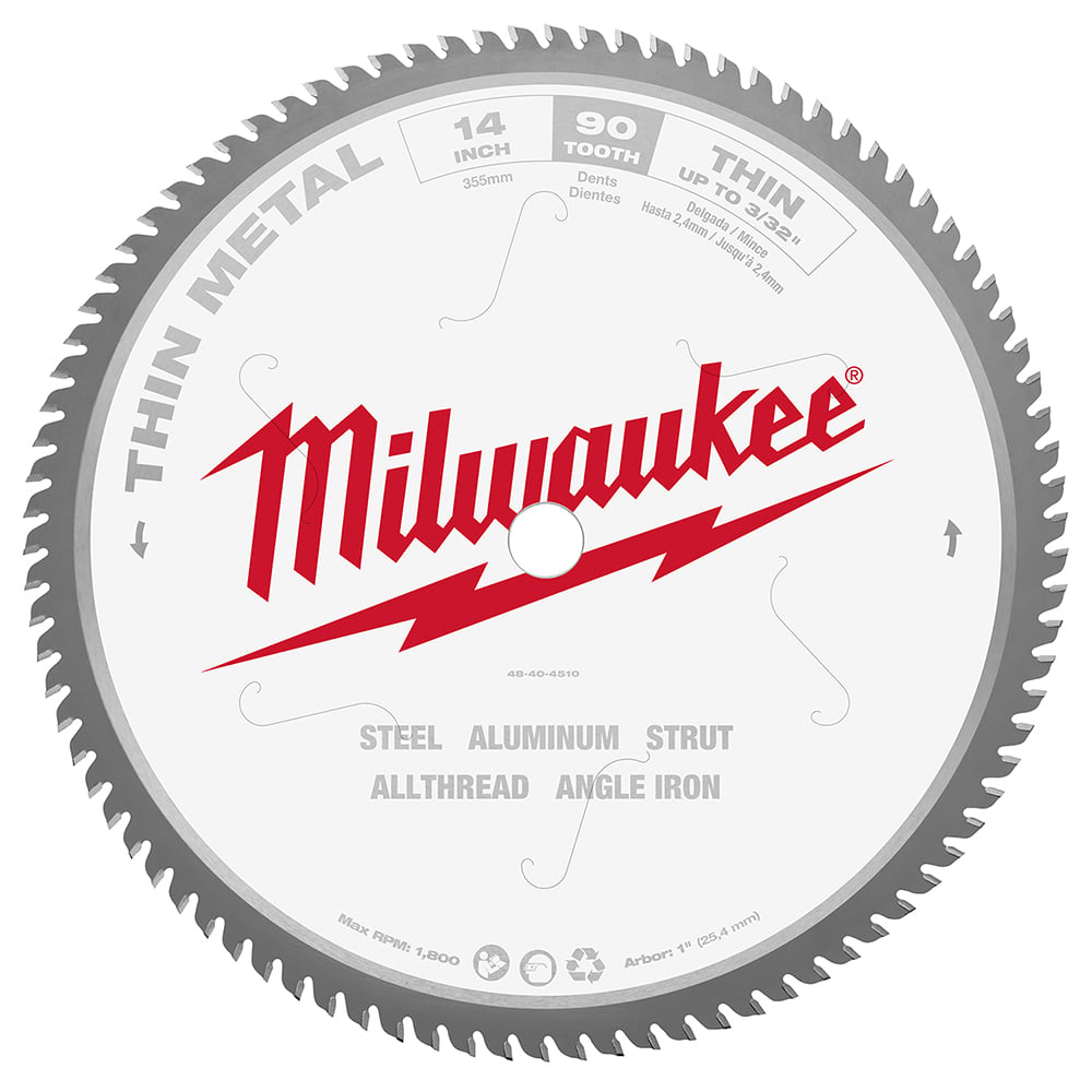 48-40-4510 Circular Saw Blade, 14 in Dia x 0.071 in THK, 1 in Arbor, Hardened Steel Blade, 90 Teeth