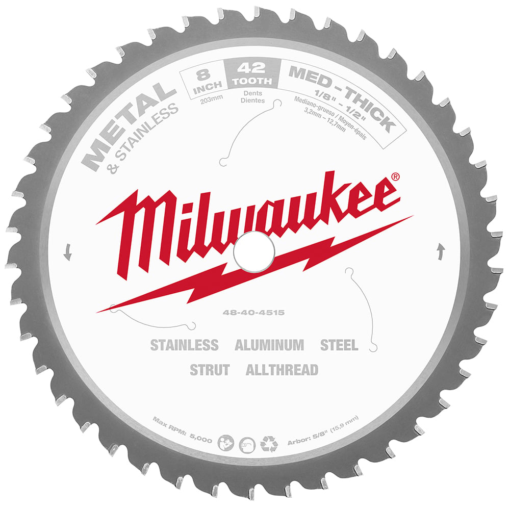 48-40-4515 Circular Saw Blade, 8 in Dia x 0.073 in THK, 5/8 in Arbor, Hardened Steel Blade, 42 Teeth