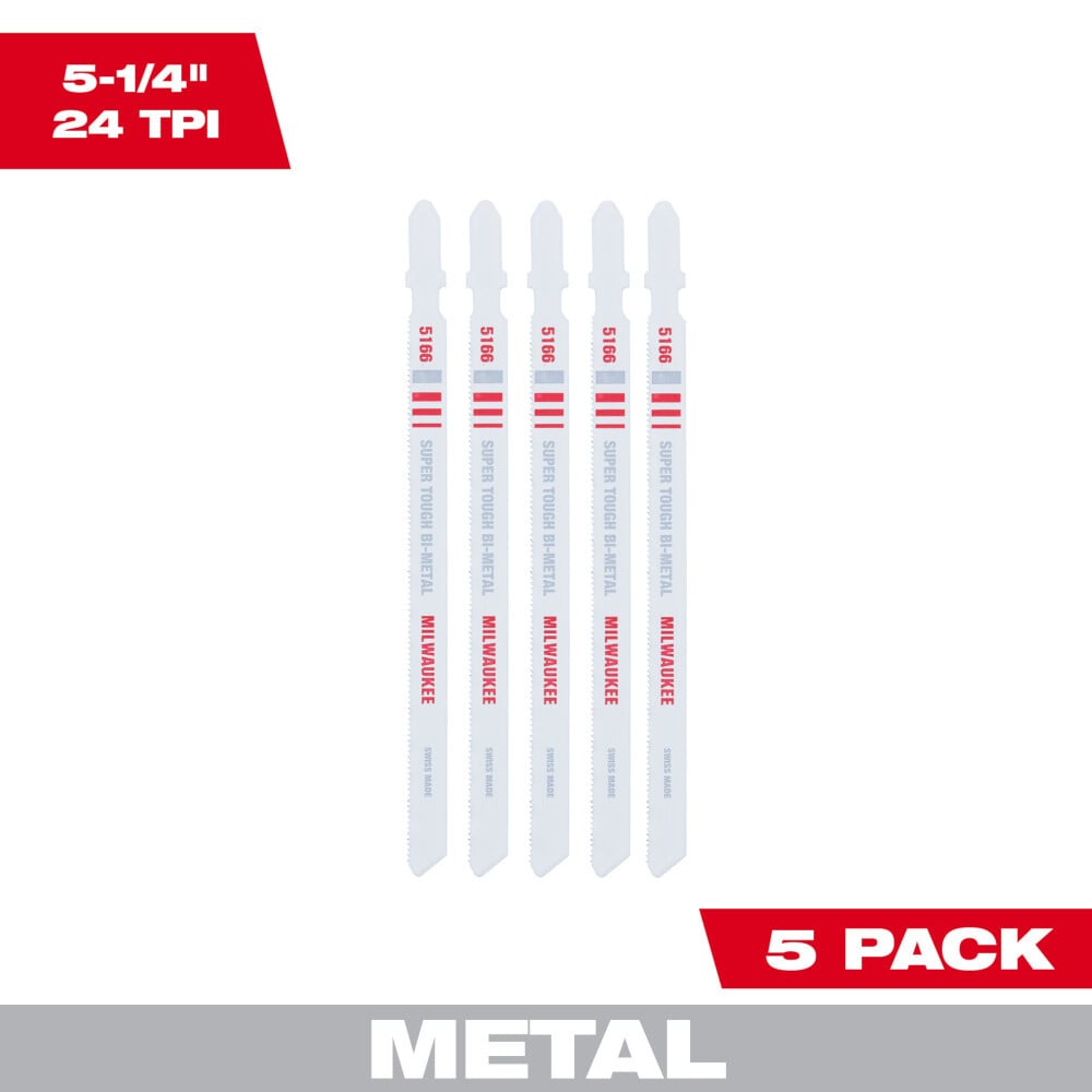 48-42-5166 Heavy Duty Jig Saw Blade, 5-1/4 in L x 9/32 in W, 24 TPI, Bi-Metal Cutting Edge, Bi-Metal Body