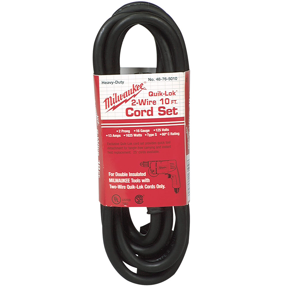 48-76-5010 Quik-Lok 2-Wire Extension Cord, 125 V AC, 13 A, 16 AWG, NEMA 1-15P