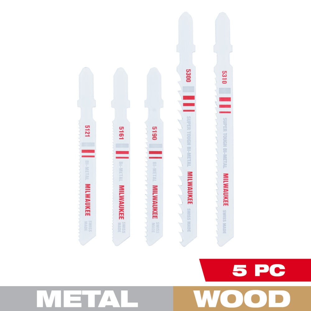 49-22-1178 Sawzall General Purpose Jig Saw Blade Set, 5 Pieces, T-Shank, For Use With 6266-6, 6276-6, 6267-20 and 6267-21 Jig Saw, Bi-Metal/HSS