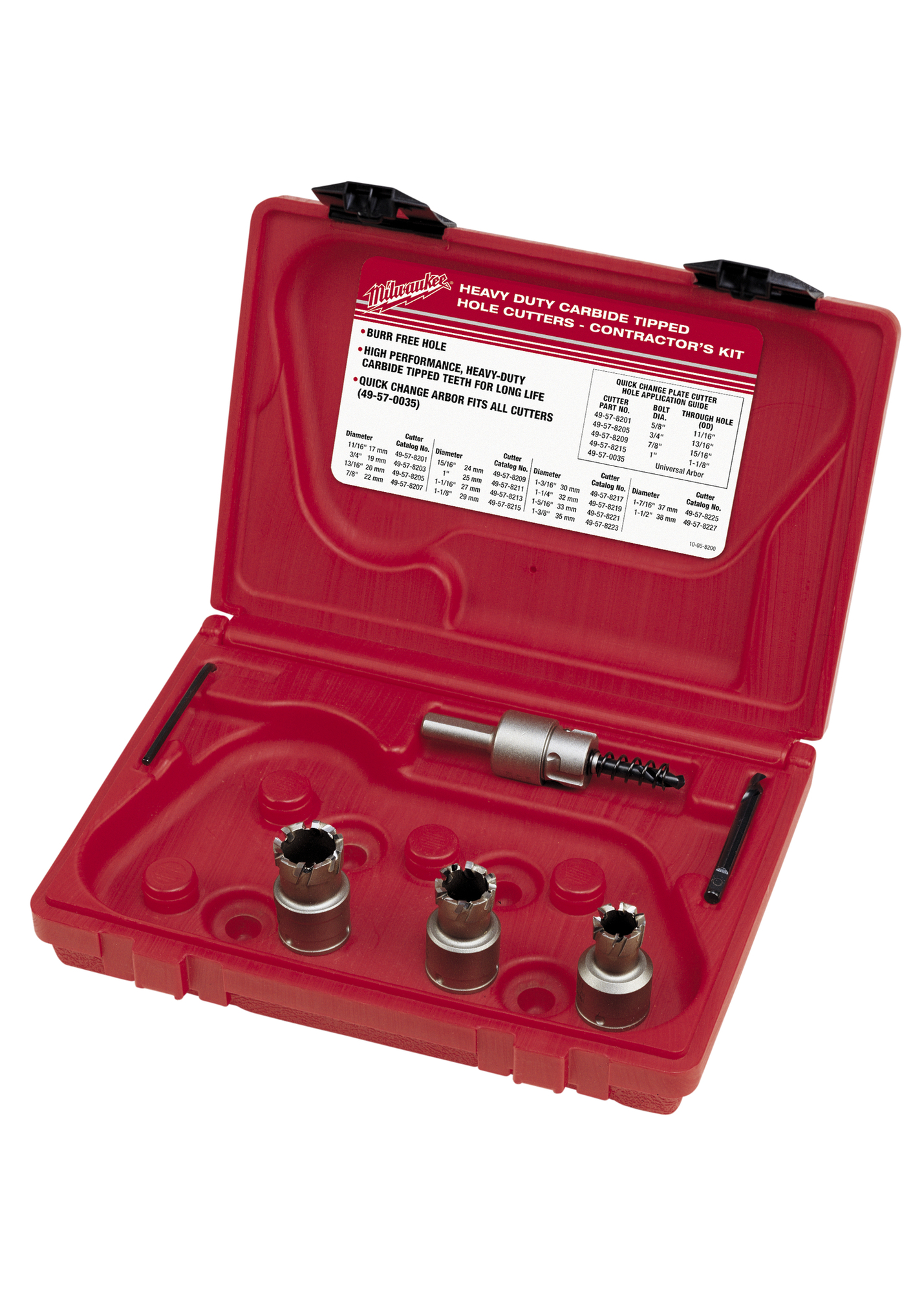 49-22-8200 Quick-Change Contractors Hole Saw Plate Cutter Kit, 5 Pieces, For Use With 49-57-0035 and 49-57-0037 Quick-Change Arbor, Carbide Tip