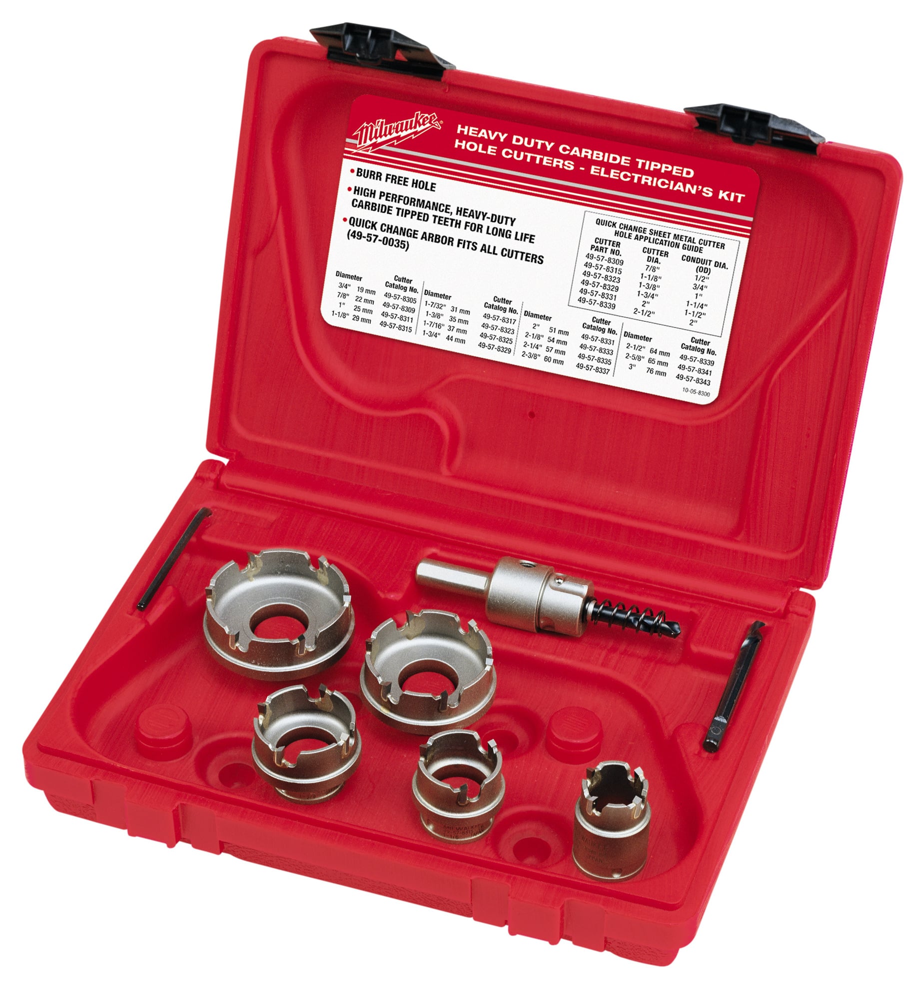 49-22-8310 Quick-Change Electricians Hole Saw Sheet Cutter Kit, 7 Pieces, For Use With 49-57-0035 and 49-57-0037 Quick-Change Arbor, Carbide Tip