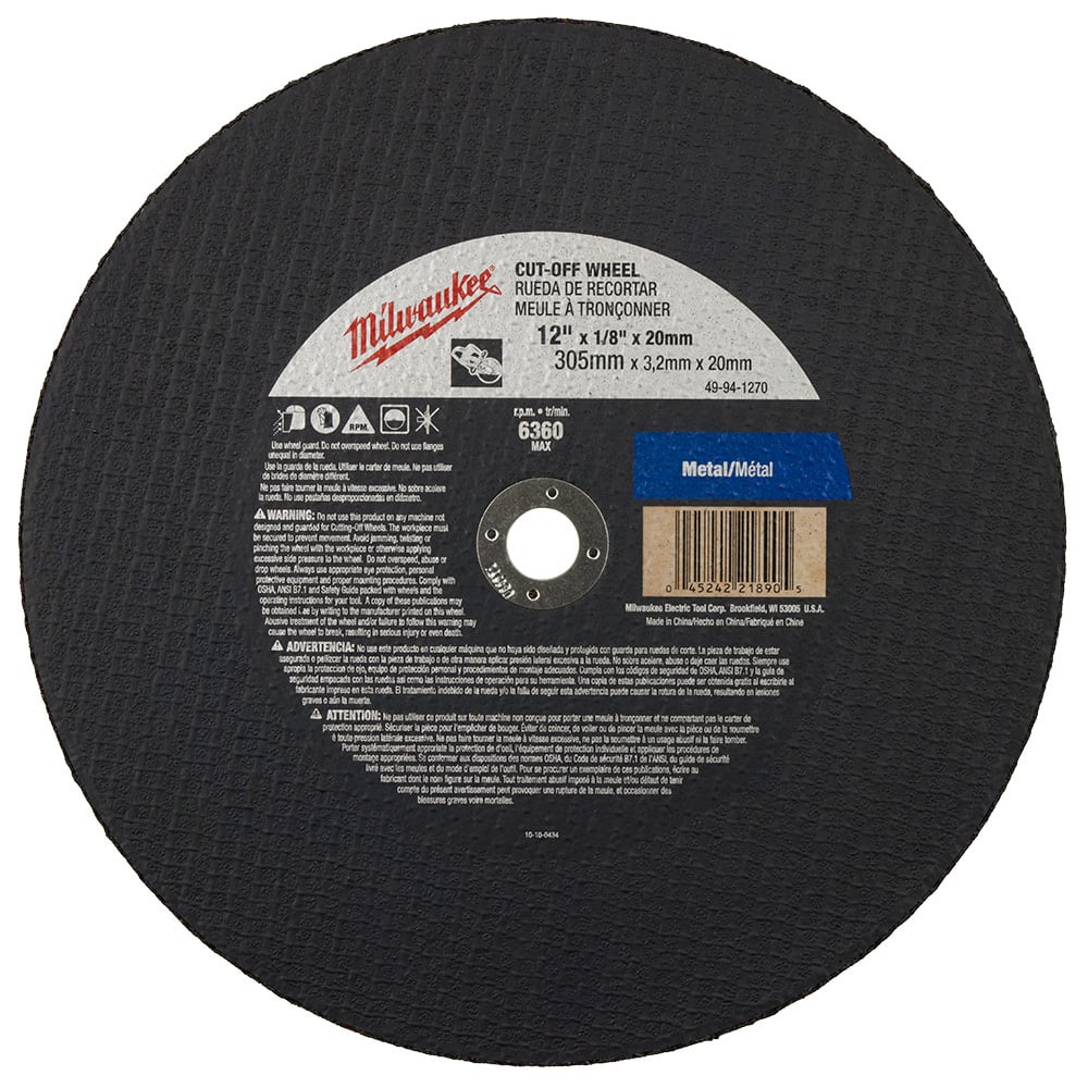49-94-1270 General Purpose Cutting Wheel, 12 in Dia x 1/8 in THK, 20 mm Center Hole, A24R Grit, Aluminum Oxide Abrasive