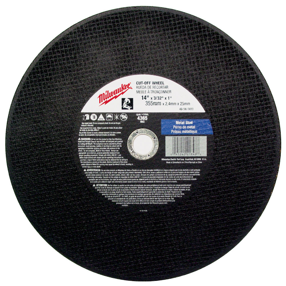 49-94-1410 General Purpose Cutting Wheel, 14 in Dia x 3/32 in THK, 1 in Center Hole, A36P Grit, Aluminum Oxide Abrasive