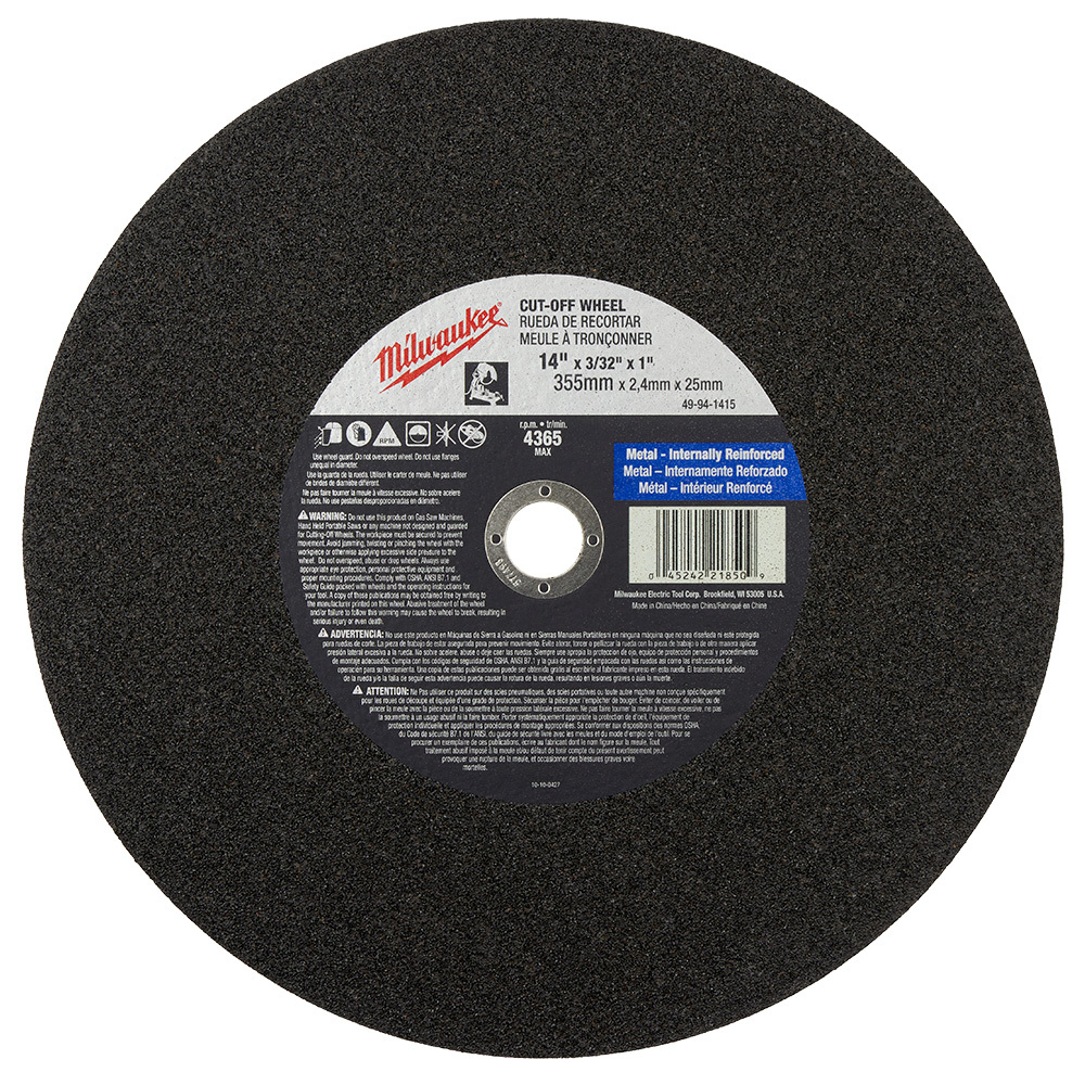 49-94-1415 Type 1 General Purpose Cutting Wheel, 14 in Dia x 3/32 in THK, 1 in Center Hole, A36P Grit, Aluminum Oxide Abrasive