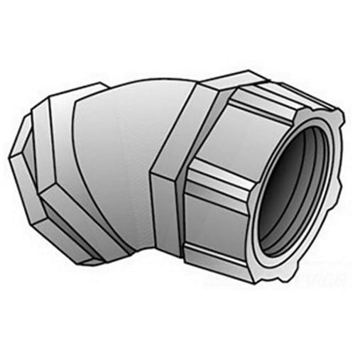 4Q-4400T Concretetight Liquid Tight Oiltight Raintight Conduit Connector With Insulated Throat, 4 in Trade, 45 deg, Malleable Iron, Zinc Electroplated