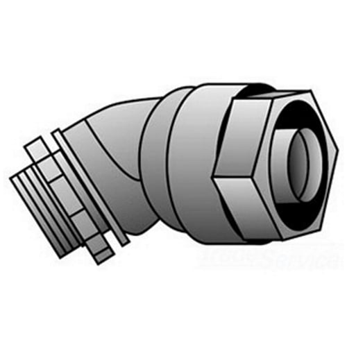 4Q-450 Concretetight Liquid Tight Oiltight Raintight Conduit Connector, 1/2 in Trade, 45 deg, Malleable Iron, Zinc Electroplated