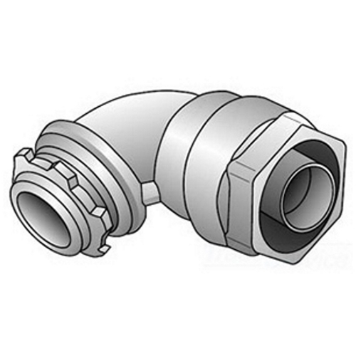 4Q-975 Concretetight Liquid Tight Oiltight Raintight Conduit Connector, 3/4 in Trade, 90 deg, Malleable Iron, Zinc Electroplated