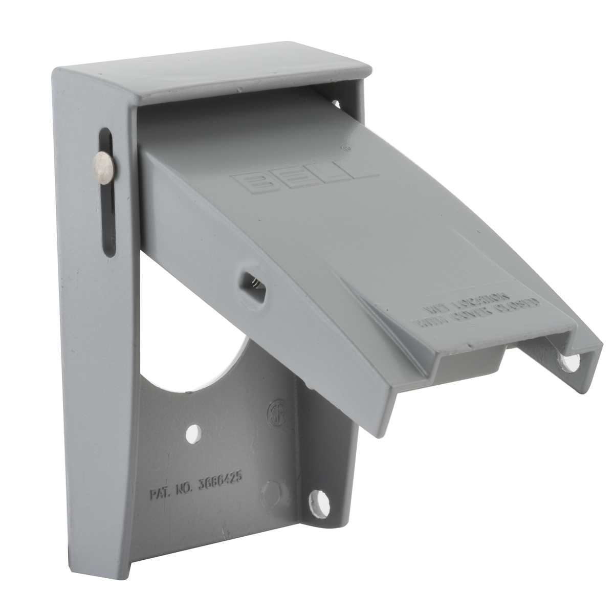 5026-0 Weatherproof Flip Cover, 1.593 in Dia, 2-3/4 in L x 2-3/4 in W x 1-1/8 to 4-7/16 in D, Die Cast Aluminum