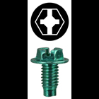Ground Machine Screw, 3/8 in. length, 1/4 in. Size, Steel material, Green Zinc Plated Finish, Leader Point Style, Hex, Phillips, Slotted, Square drive, #10 diameter, 32 thread count, Tuff Pack