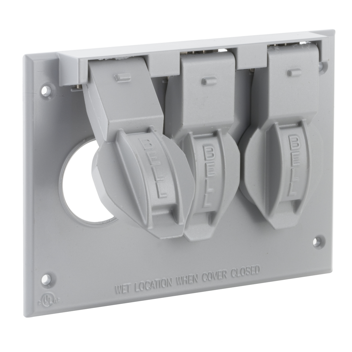 5093-0 Weatherproof Flip Cover, 1.406 in Dia, 6.406 in L x 4-17/32 in W x 57/64 to 3-5/8 in D, Die Cast Aluminum