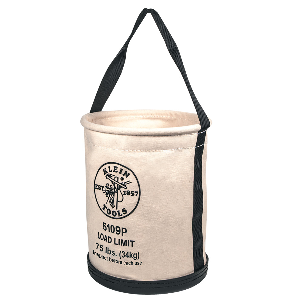 5109P Wide Opening Straight Wall Bucket With Pocket, 15 in H, 1 Pocket, #6 Canvas