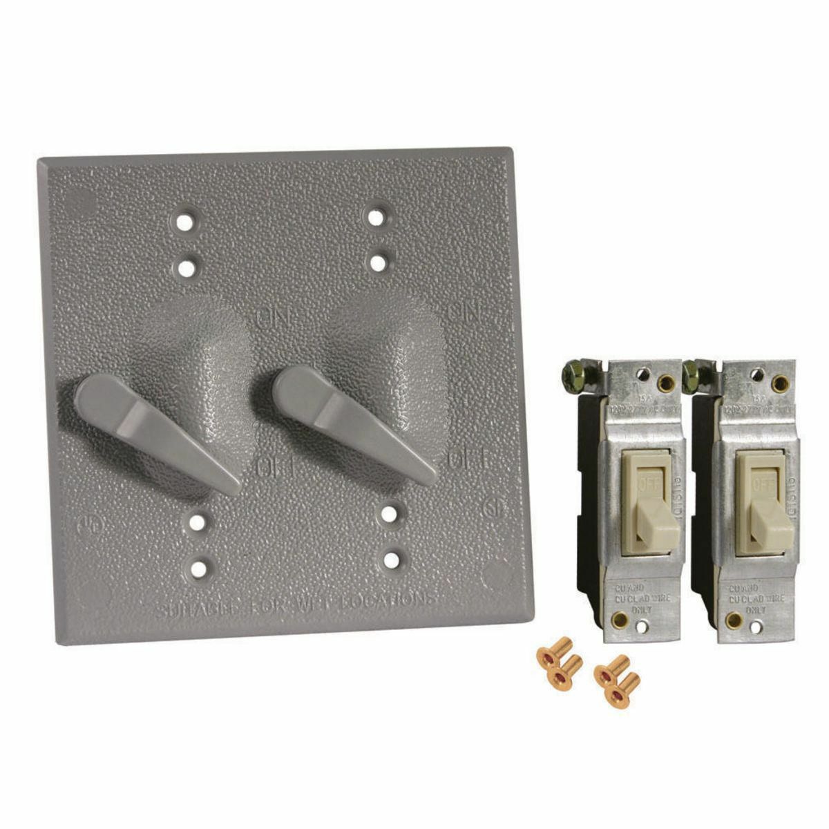 5124-0 Weatherproof Lever Switch Cover, 4-17/32 in L x 4-17/32 in W x 0.859 in D, Toggle Switch Cover, Die Cast Aluminum