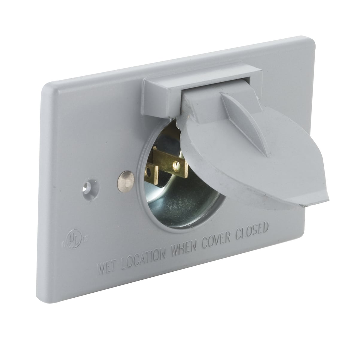 5153-0 Weatherproof Flip Cover, 1.6 in Dia, 4-9/16 in L x 1 in W x 2-13/16 in D, Flip/Snap/1.6 in Receptacle Cover, Die Cast Aluminum