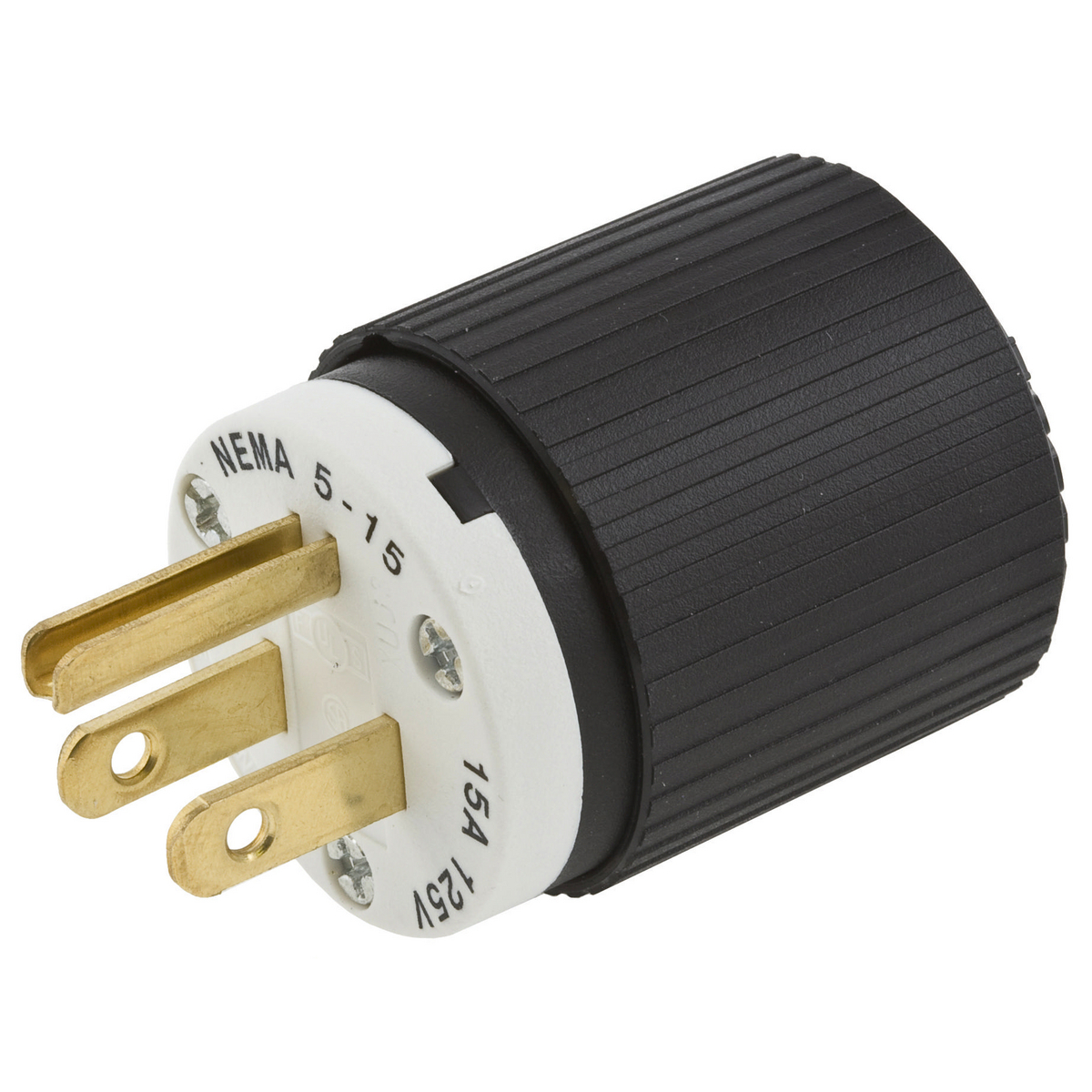 515P 1-Phase Cord Mount Straight Blade Plug, 125 V AC, 15 A, 2 Poles, 3 Wires, Black