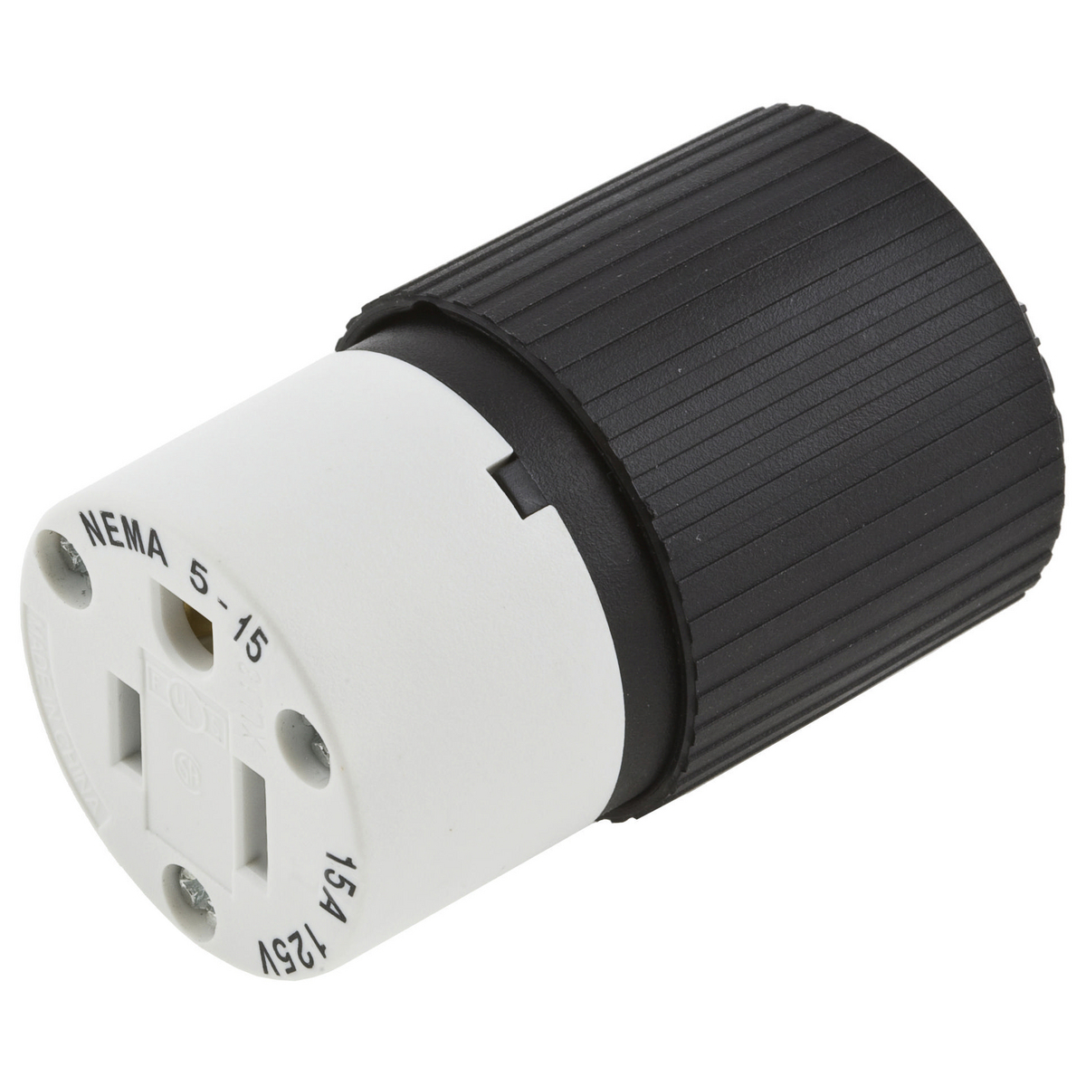 515SC Straight Body Cord Mount Straight Blade Connector, 125 V AC, 15 A, 2 Poles, 3 Wires, Black