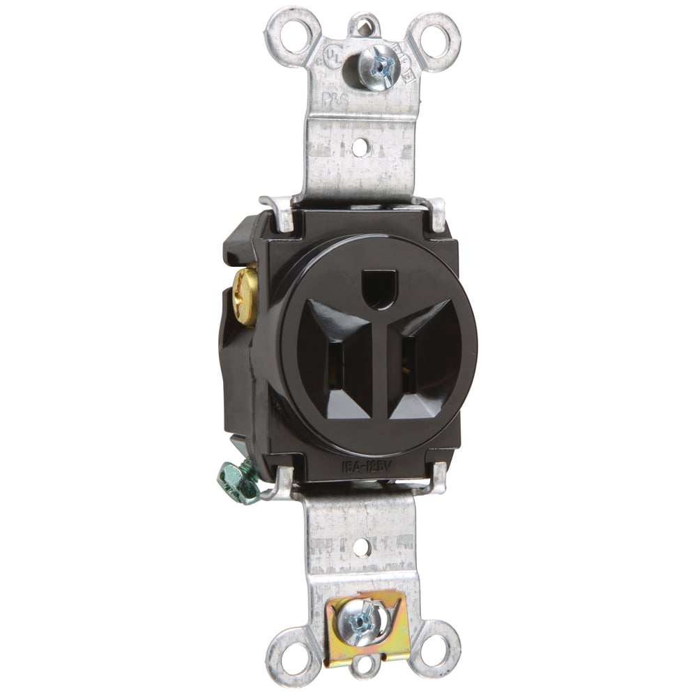 5261BK Heavy Duty Spec Grade Single Receptacle, Back and Side Wire, 15 Amp, 125V, Black