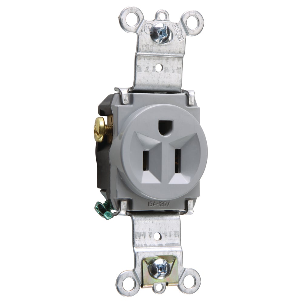 5261GRY Heavy Duty Spec Grade Single Receptacles, Back and Side Wire, 15 Amp, 125V, Gray