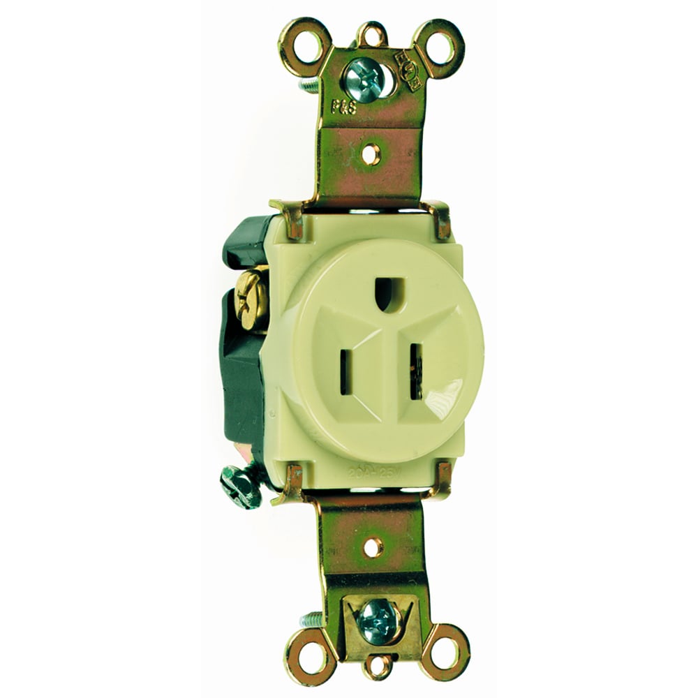 5261I Heavy Duty Spec Grade Single Receptacles, Back and Side Wire, 15 Amp, 125V, Ivory