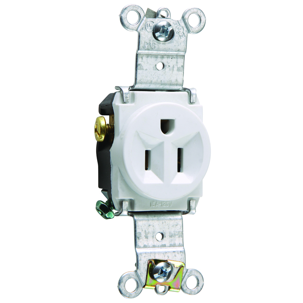 5261W Heavy Duty Spec Grade Single Receptacles, Back and Side Wire, 15 Amp, 125V, White