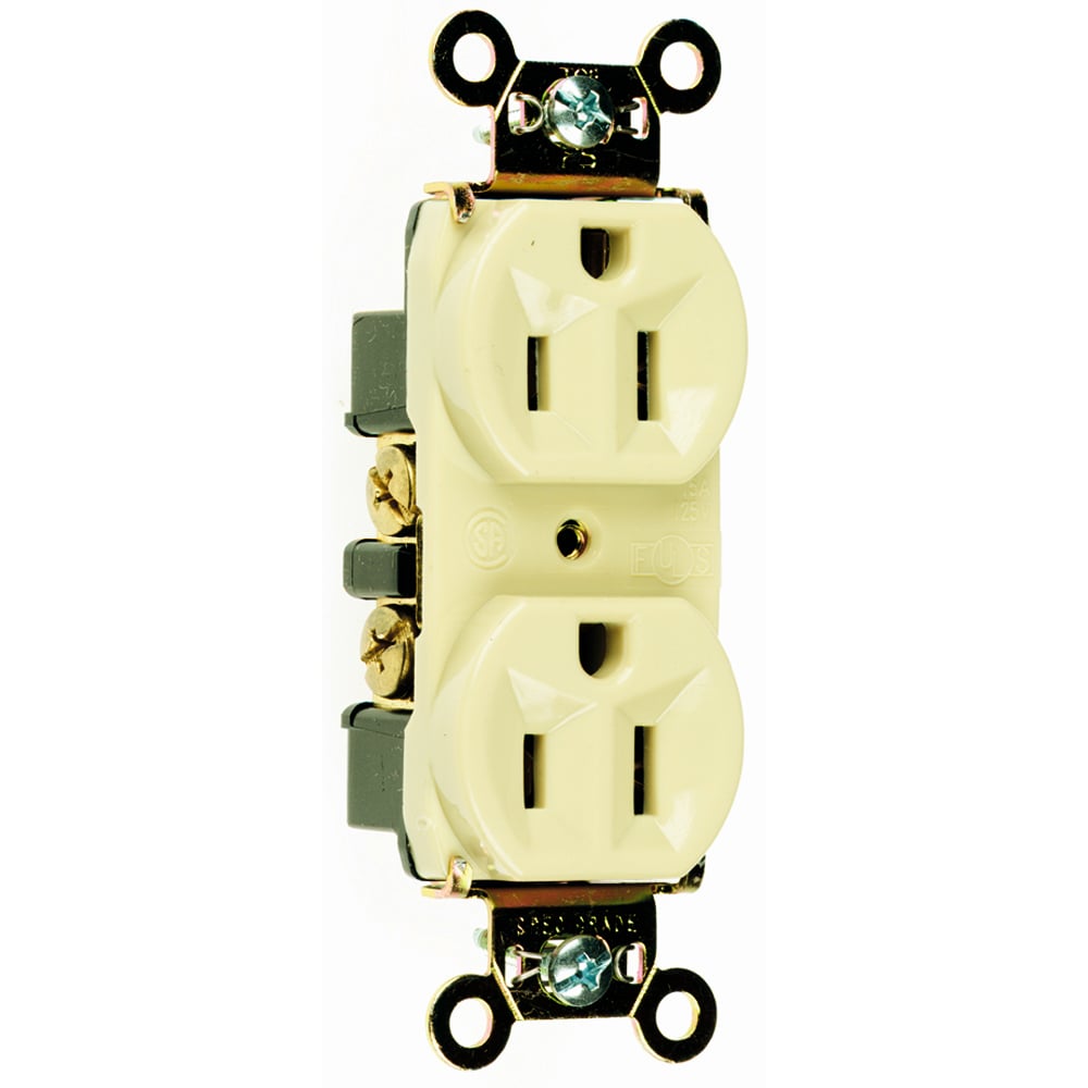 5262AI Industrial Extra Heavy Duty Spec Grade Receptacle, Back and Side Wire, 15 Amp, 125V, Ivory