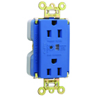 Surge Protective Extra Heavy-Duty Duplex Receptacle offers increased transient protection, reliability and protection notification (Audible Alarm with LED Indicator). Back and, Side Wire, 15amp 125volt, Blue.