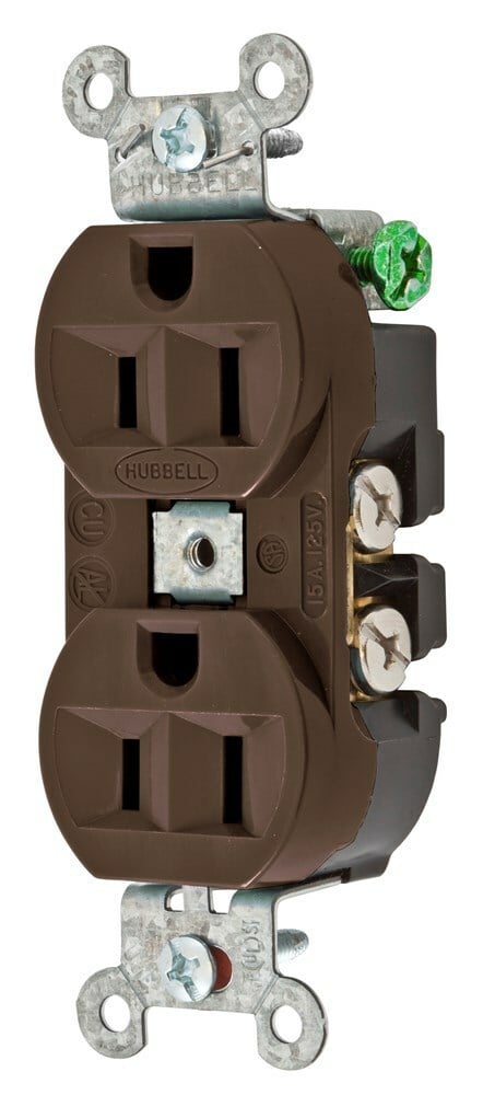 5262G 1-Phase Duplex Heavy Duty Standard Screw Mount Straight Blade Receptacle, 125 V AC, 15 A, 2 Poles, 3 Wires, Gray