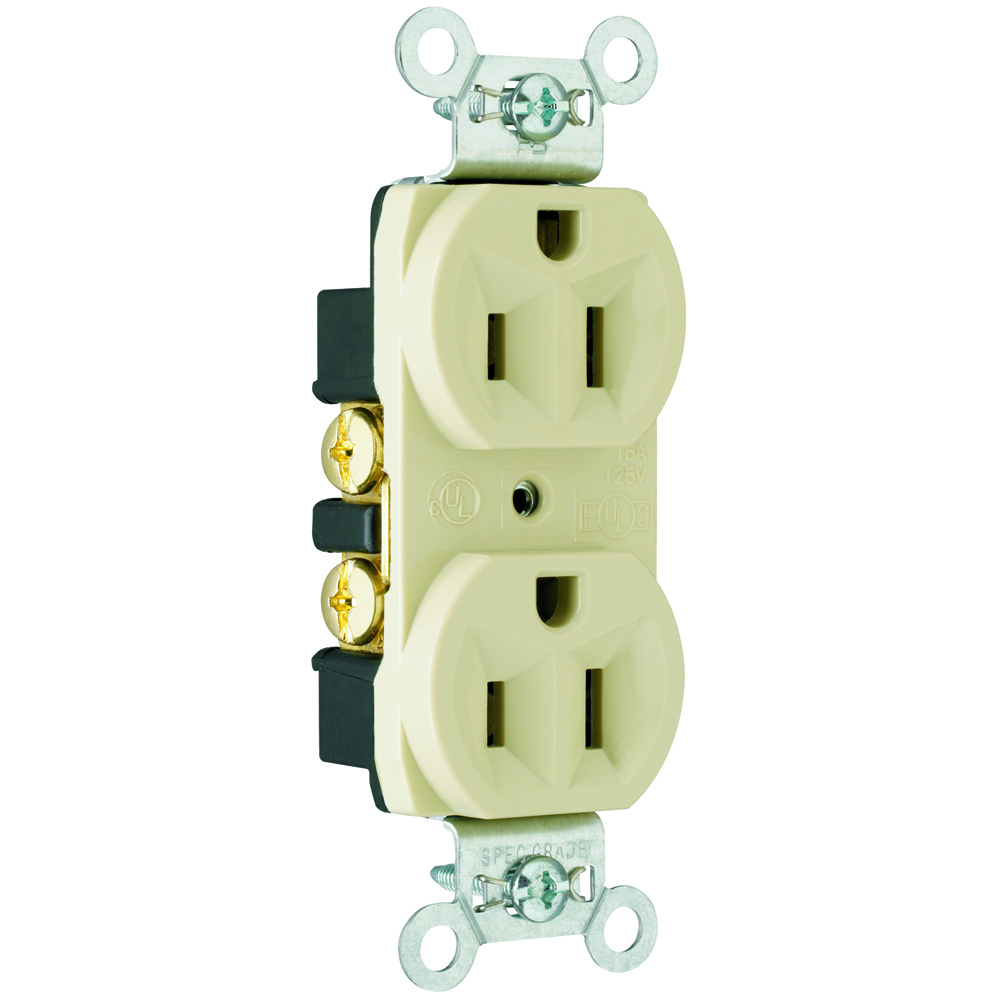 5262I 15 Amp 125V Hard Use Spec-Grade Duplex Receptacle, Back and Side Wire, Ivory