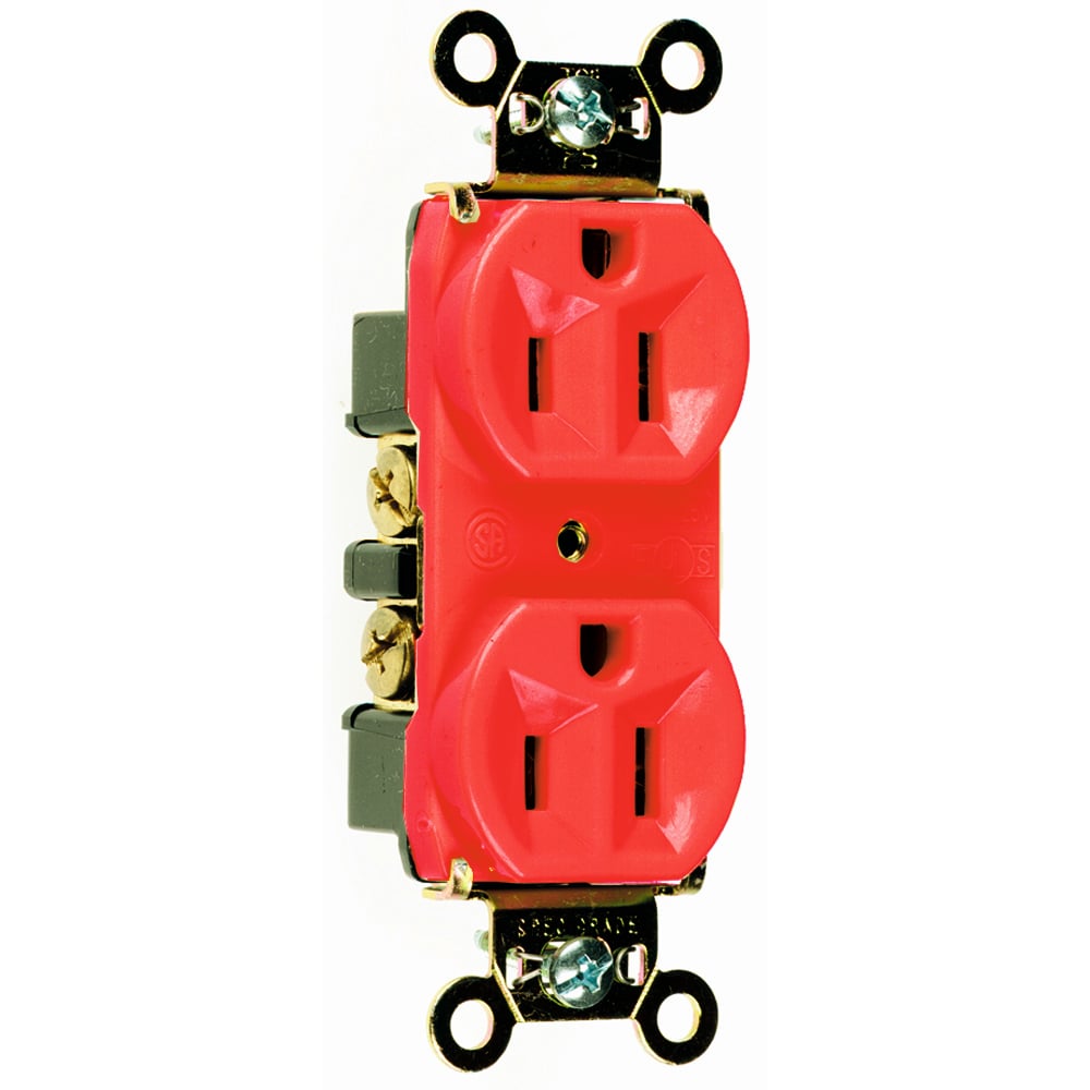 5262RED 15 Amp 125V Hard Use Spec-Grade Duplex Receptacle, Back and Side Wire, Red