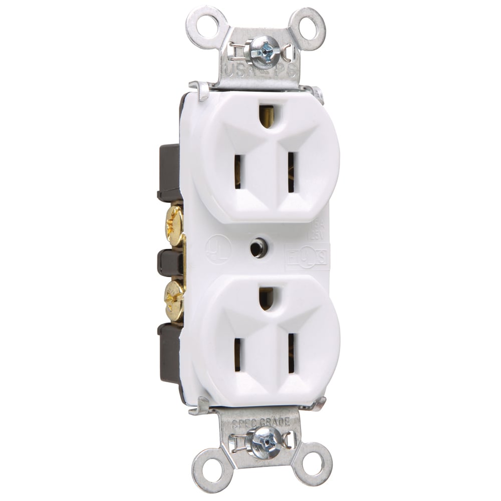 5262W 15 Amp 125V Hard Use Spec-Grade Duplex Receptacle, Back and Side Wire, White