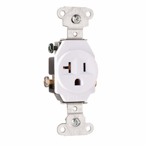5351W Single Receptacle, 20 Amp, 125V, White