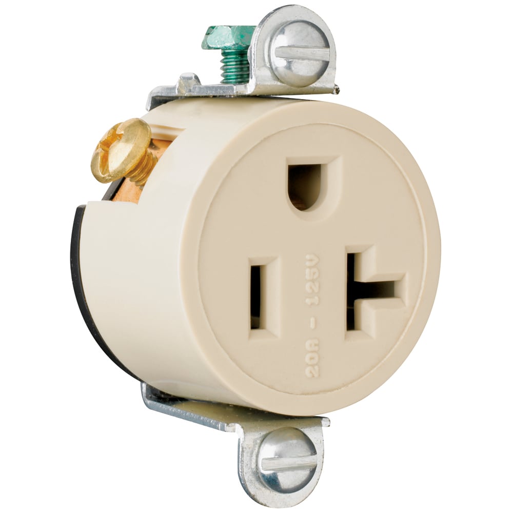 5358I 20 Amp 125V Short Strap Spec Grade Single Receptacle, Side Wire, Ivory