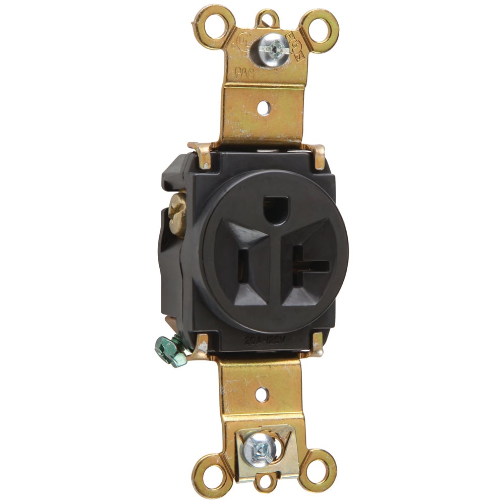 5361BK 20 Amp 125V  Single Receptacle, Back and Side Wire, Black