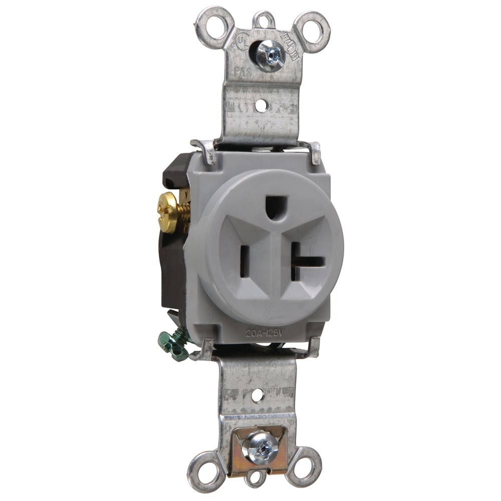 5361GRY 20 Amp 125V  Single Receptacle, Back and Side Wire, Gray