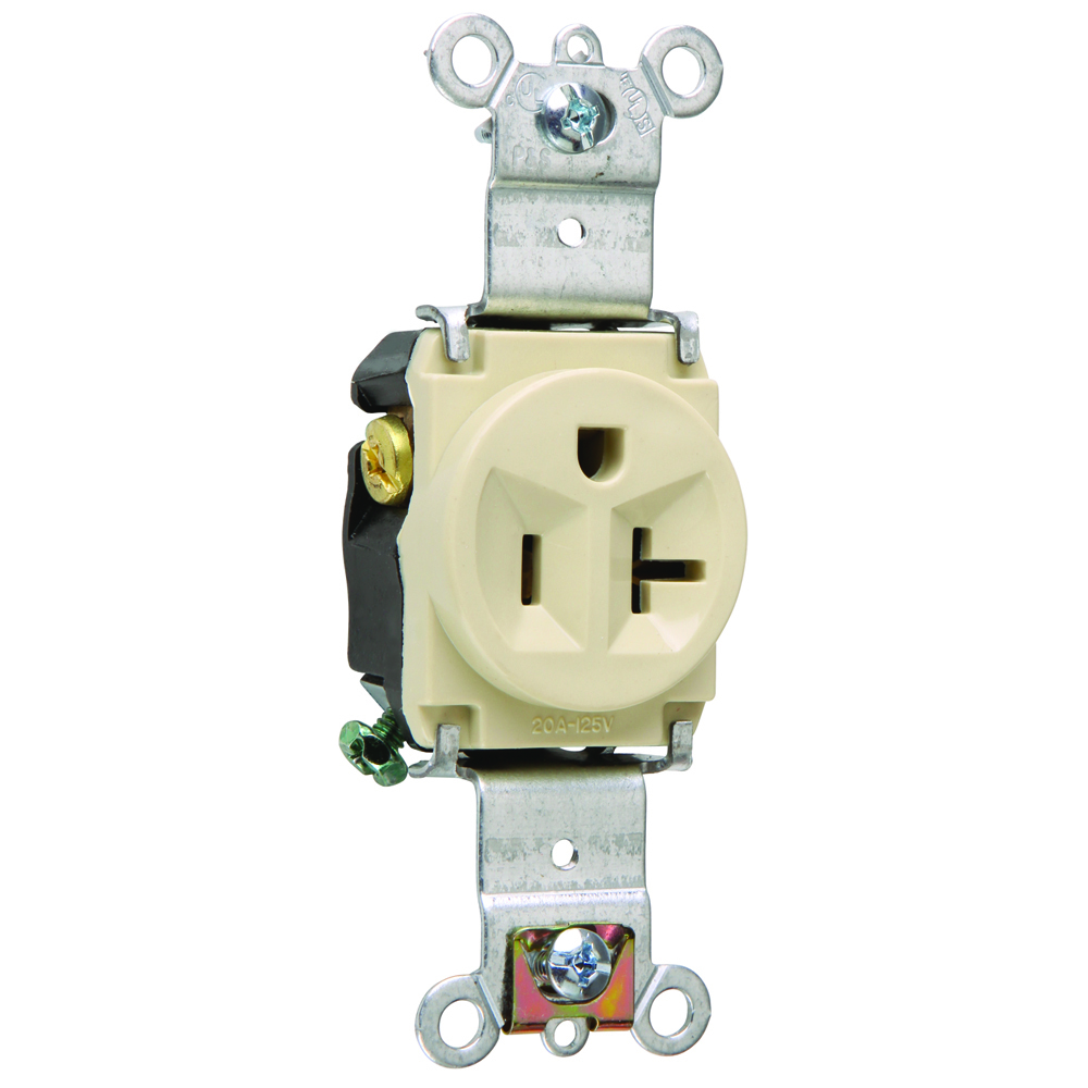 5361I 20 Amp 125V  Single Receptacle, Back and Side Wire, Ivory