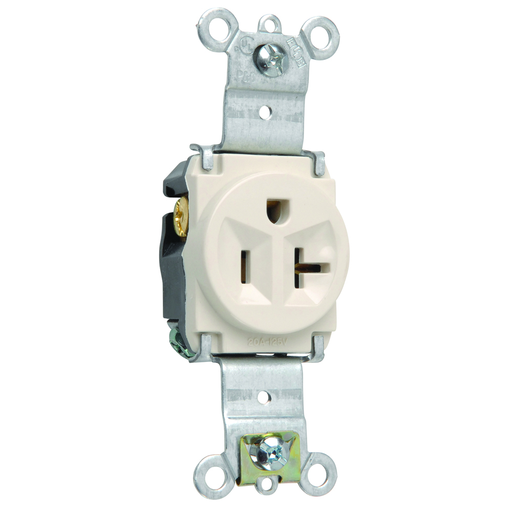 5361LA 20 Amp 125V  Single Receptacle, Back and Side Wire, Light Almond
