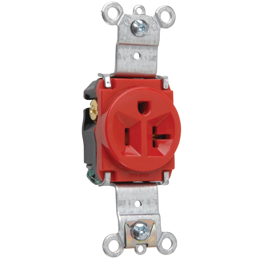 5361RED 20 Amp 125V  Single Receptacle, Back and Side Wire, Red