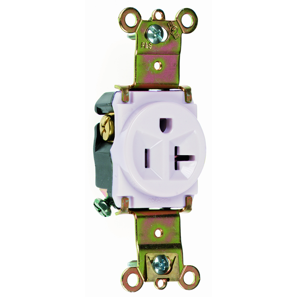 5361W 20 Amp 125V  Single Receptacle, Back and Side Wire, White